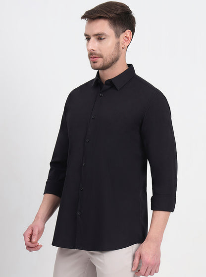 Black Solid Slim Fit Casual Shirt | JadeBlue