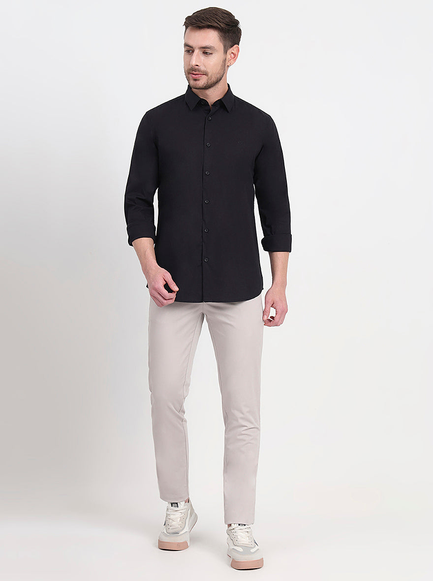 Black Solid Slim Fit Casual Shirt | JadeBlue