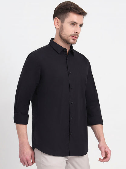 Black Solid Slim Fit Casual Shirt | JadeBlue