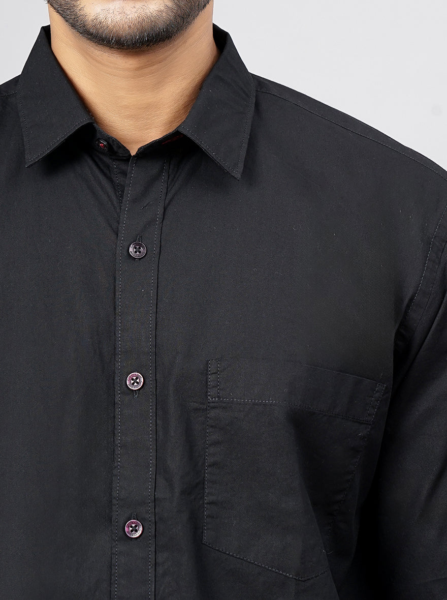 Black Solid Smart Fit Semi Casual Shirt | Greenfibre
