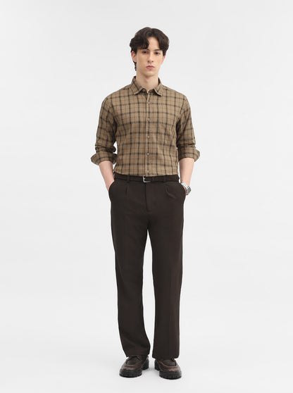 Khaki Checked Slim Fit Casual Shirt | JadeBlue