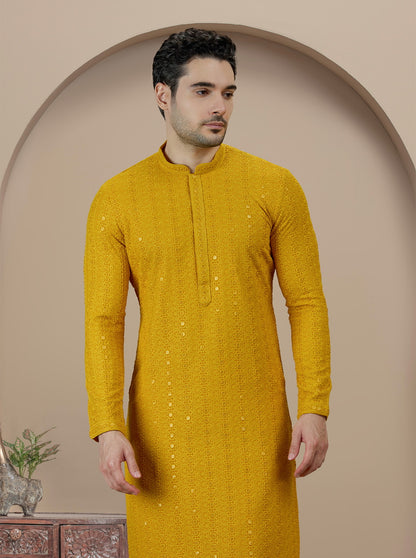 Yellow Embroidered Kurta Pajama | Azania