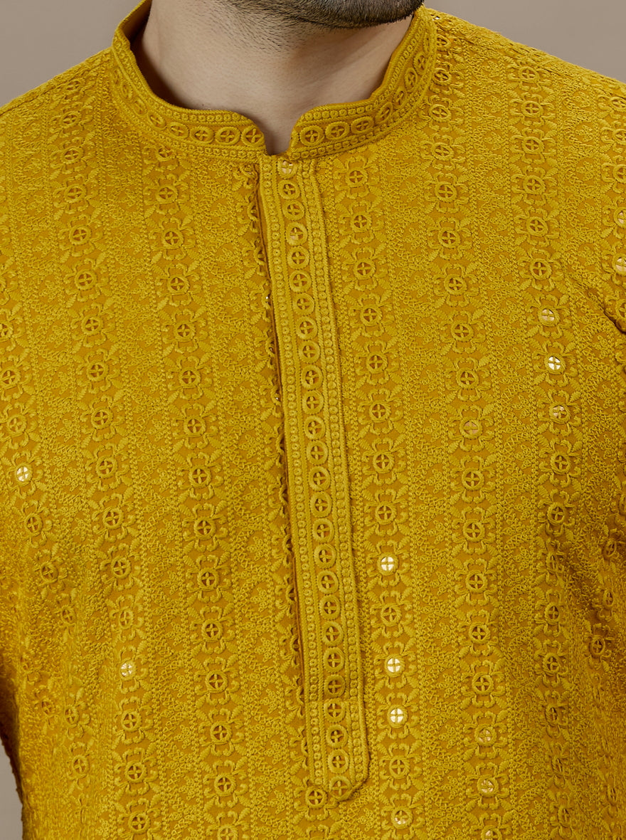 Yellow Embroidered Kurta Pajama | Azania