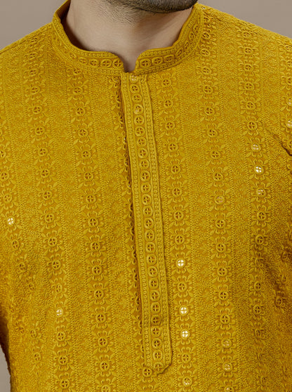 Yellow Embroidered Kurta Pajama | Azania
