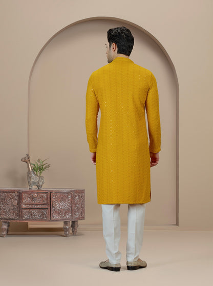 Yellow Embroidered Kurta Pajama | Azania