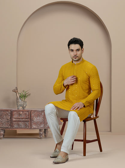 Yellow Embroidered Kurta Pajama | Azania