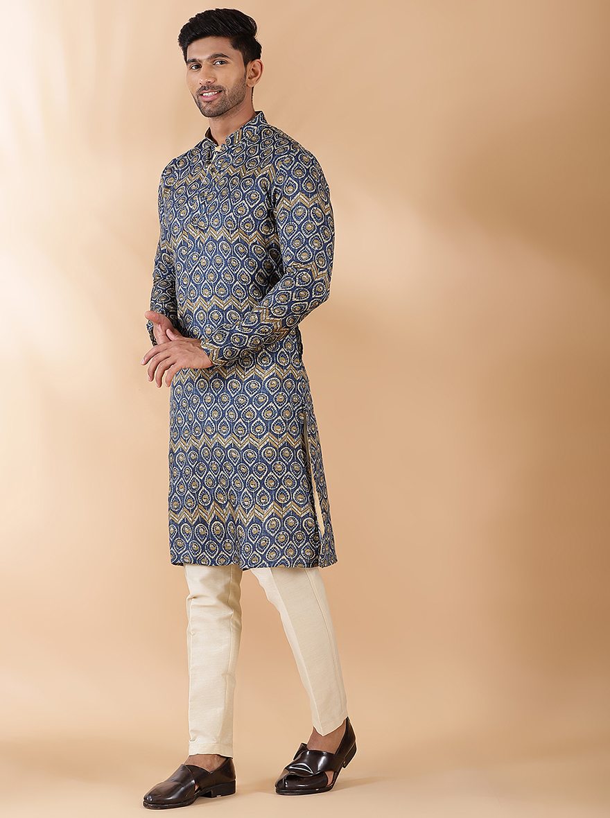 Navy Blue Printed Kurta | The Kurta Company