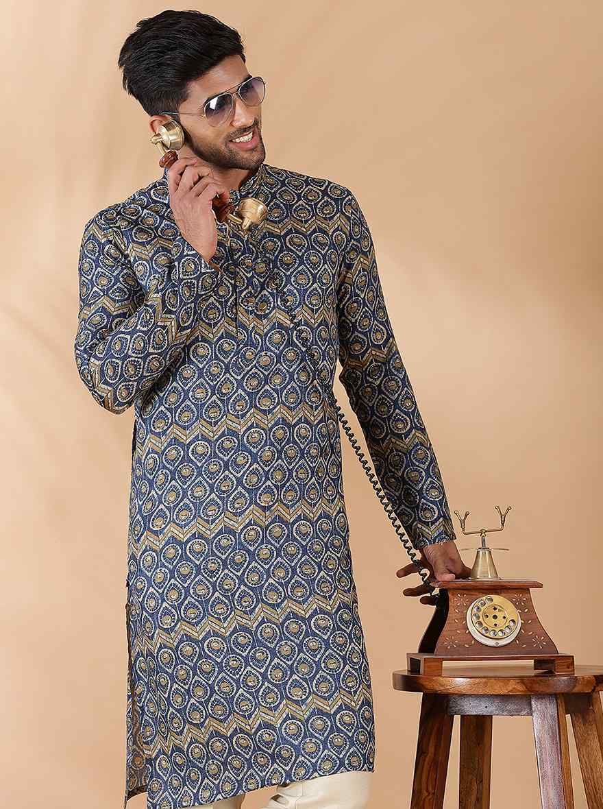 Navy Blue Printed Kurta | The Kurta Company