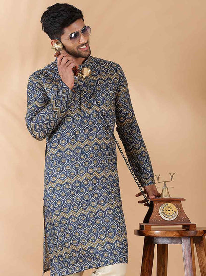 Navy Blue Printed Kurta | The Kurta Company