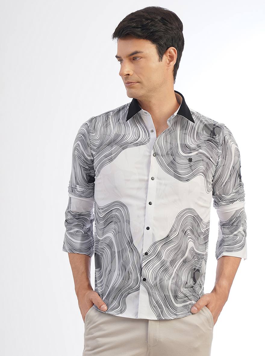White Printed Slim Fit Party Wear Shirt | JB Studio