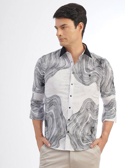 White Printed Slim Fit Party Wear Shirt | JB Studio