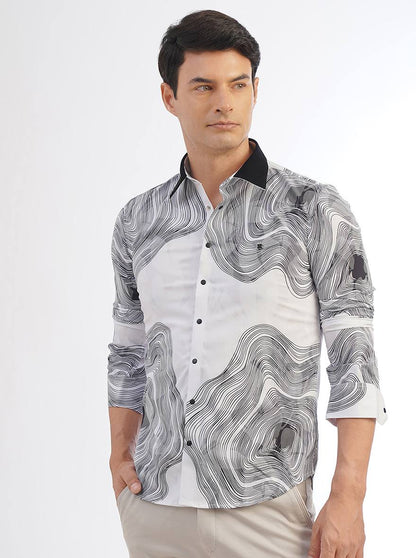 White Printed Slim Fit Party Wear Shirt | JB Studio