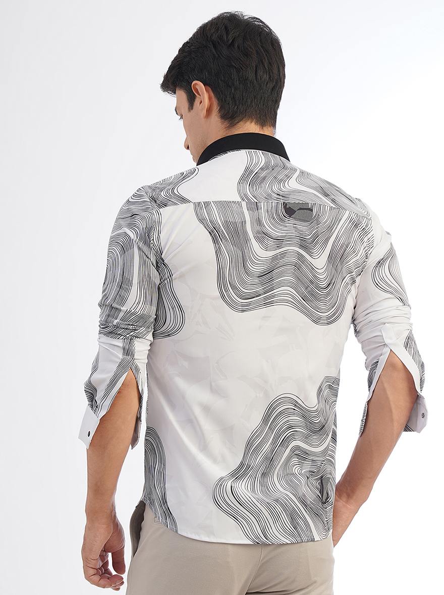 White Printed Slim Fit Party Wear Shirt | JB Studio