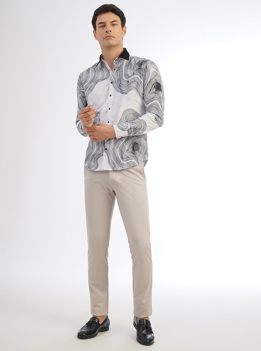 White Printed Slim Fit Party Wear Shirt | JB Studio