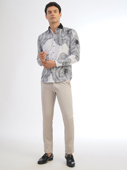 White Printed Slim Fit Party Wear Shirt | JB Studio