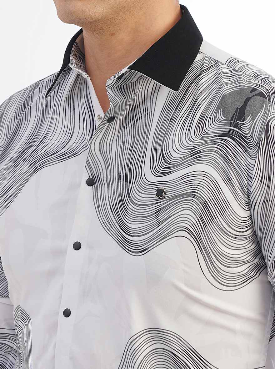 White Printed Slim Fit Party Wear Shirt | JB Studio