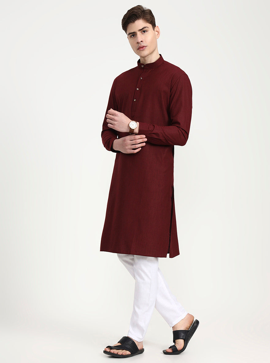 Maroon Solid Modi Kurta | JadeBlue