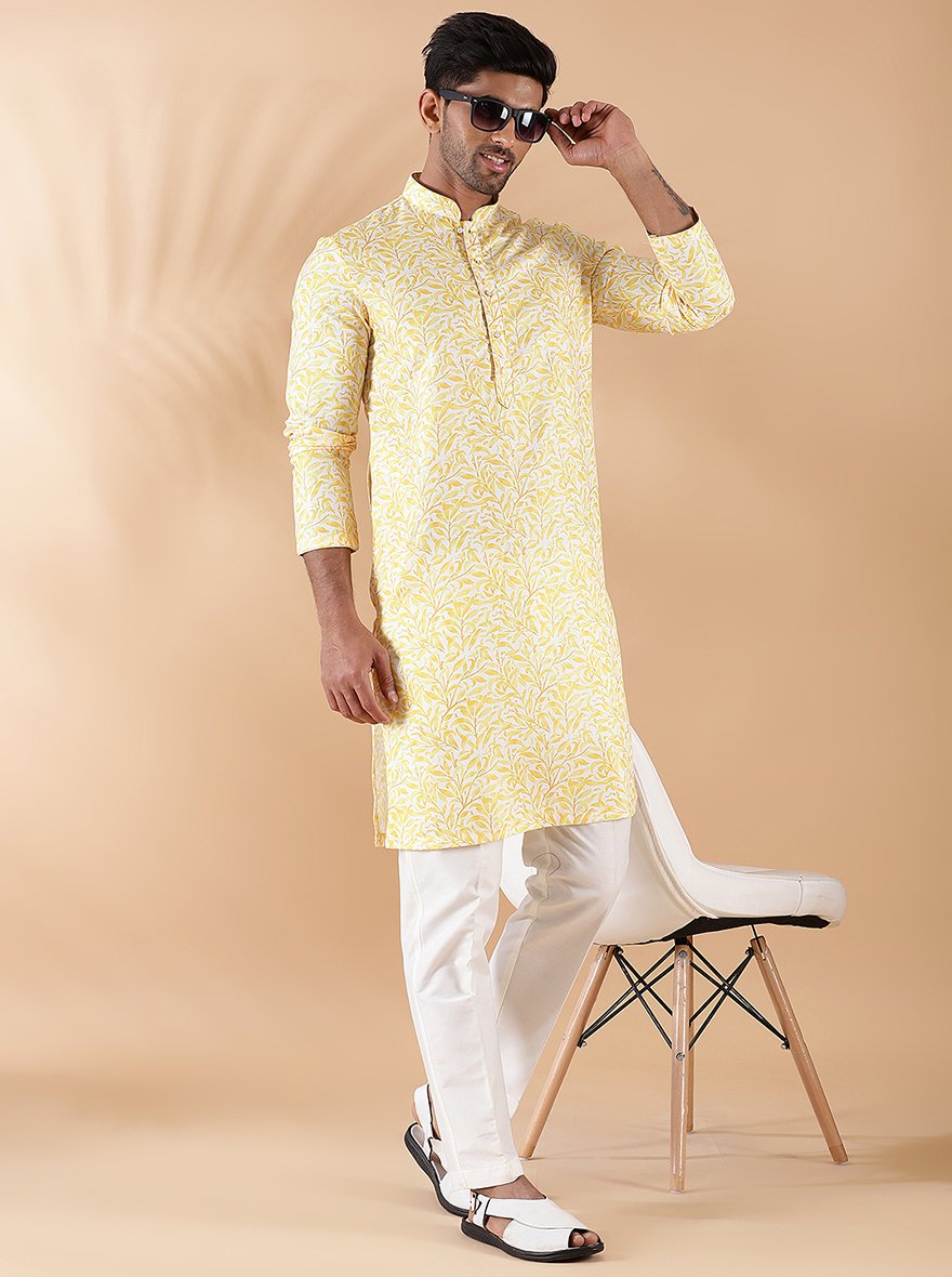 Yellow Printed Kurta | The Kurta Company