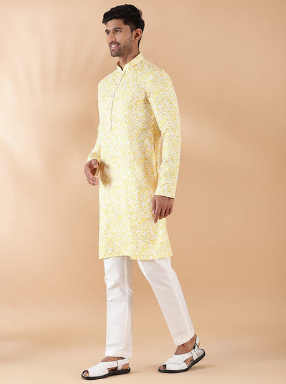 Yellow Printed Kurta | The Kurta Company