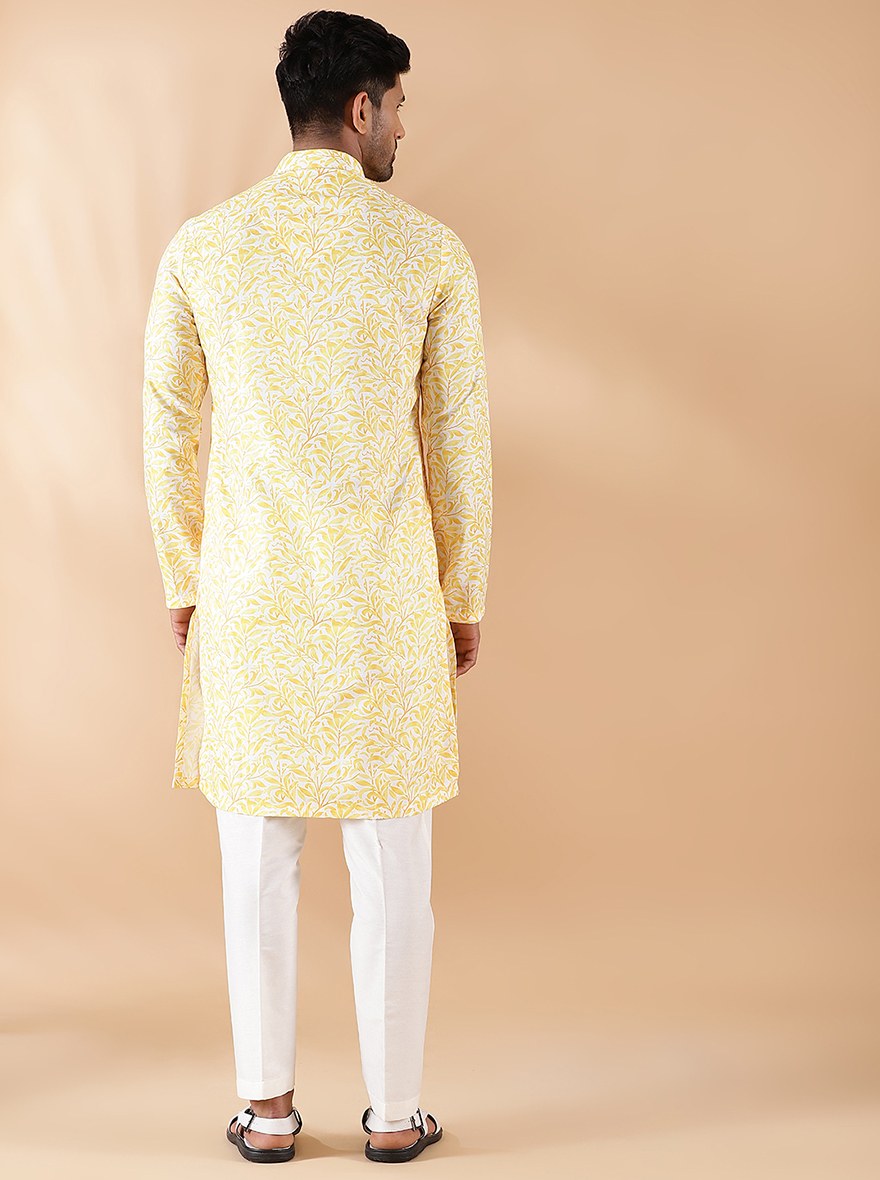 Yellow Printed Kurta | The Kurta Company