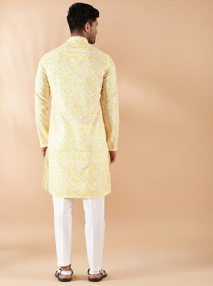 Yellow Printed Kurta | The Kurta Company