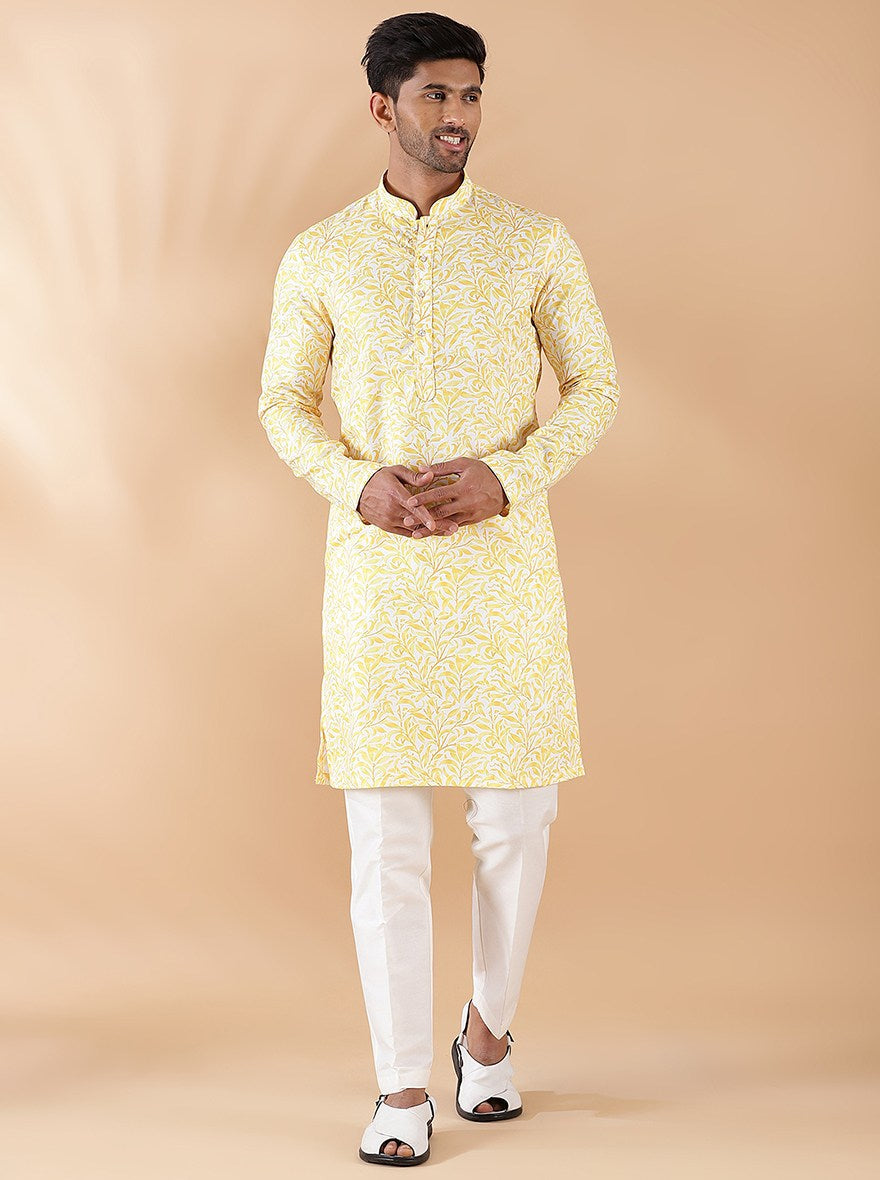 Yellow Printed Kurta | The Kurta Company