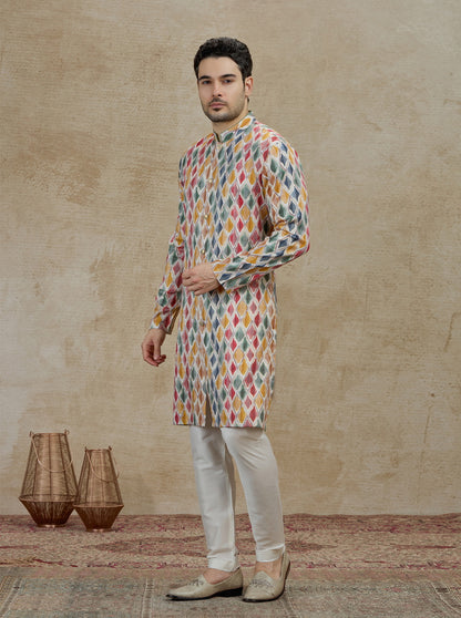 Blue & Multicolor Printed Kurta Pajama | Virasana