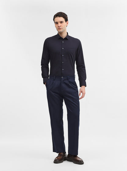 Blue Solid Slim Fit Formal Shirt | Greenfibre