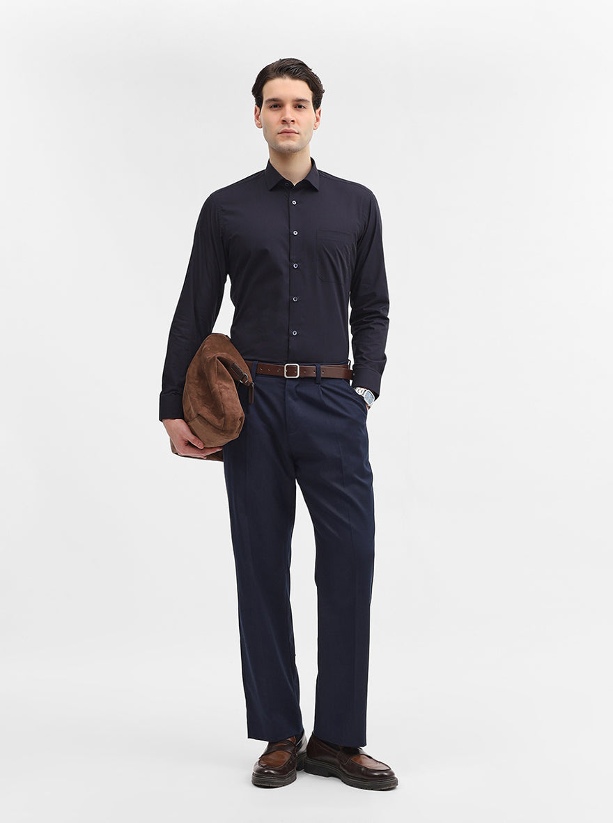 Blue Solid Slim Fit Formal Shirt | Greenfibre