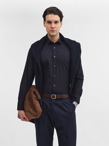 Blue Solid Slim Fit Formal Shirt | Greenfibre