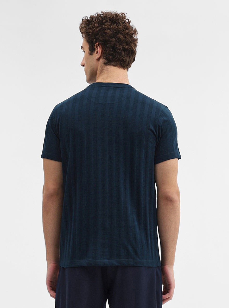 Navy Blue Striped Slim Fit T-Shirt | JadeBlue