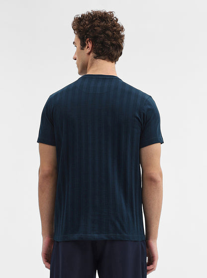 Navy Blue Striped Slim Fit T-Shirt | JadeBlue