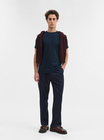 Navy Blue Striped Slim Fit T-Shirt | JadeBlue