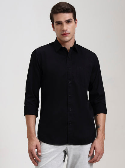 Black Solid Slim Fit Semi Casual Shirt | JadeBlue