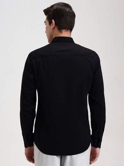 Black Solid Slim Fit Semi Casual Shirt | JadeBlue