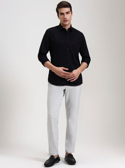 Black Solid Slim Fit Semi Casual Shirt | JadeBlue