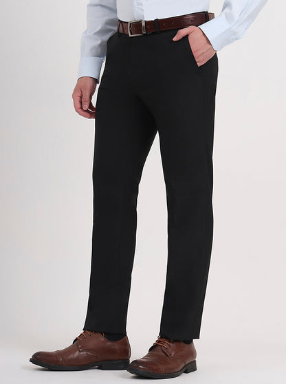 Black Solid Slim Fit Formal Trouser | Greenfibre