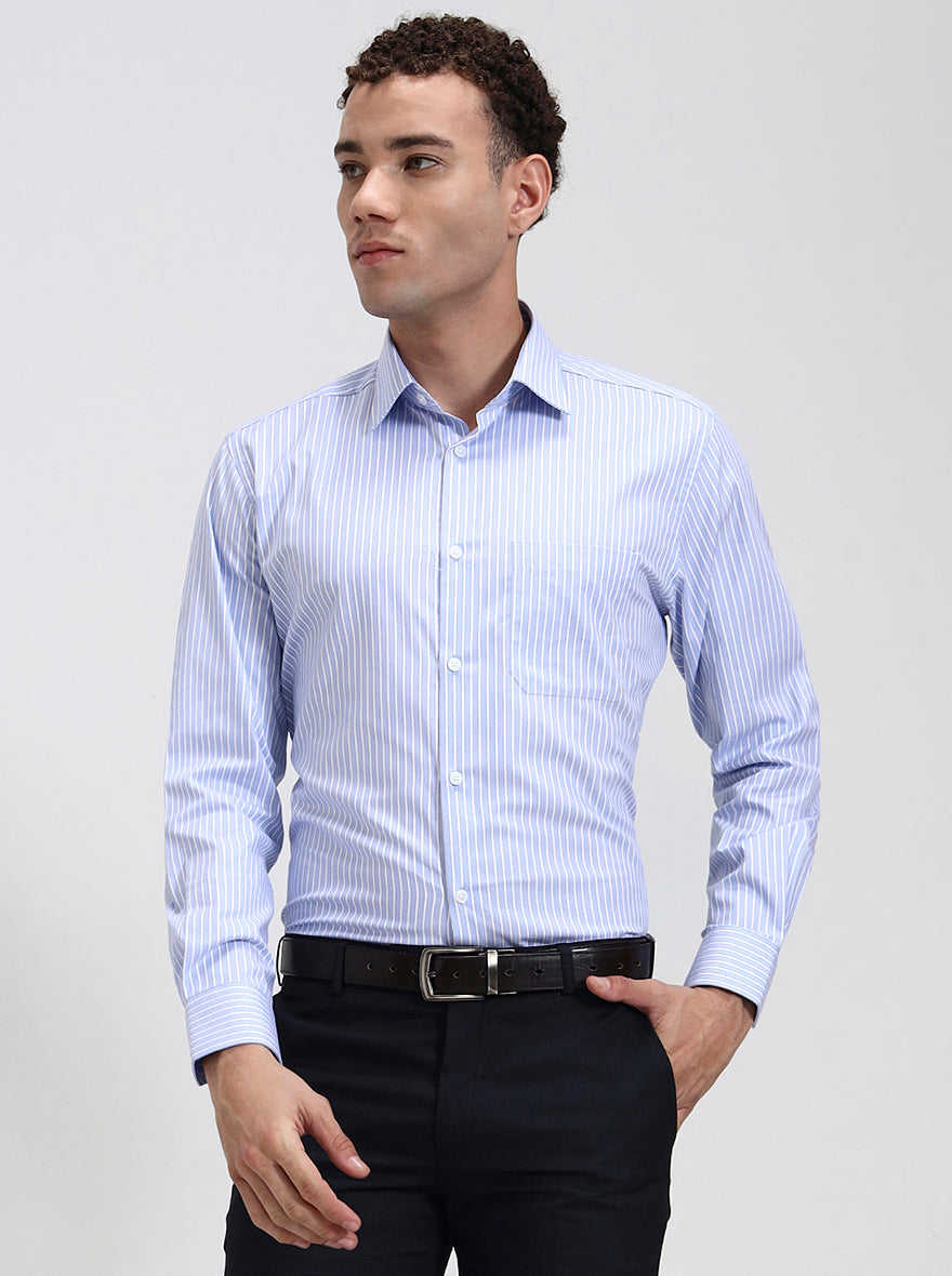 Blue & White Striped Regular Fit Formal Shirt | JadeBlue