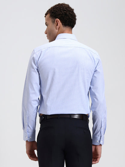 Blue & White Striped Regular Fit Formal Shirt | JadeBlue