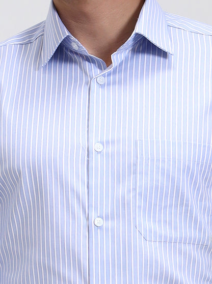 Blue & White Striped Regular Fit Formal Shirt | JadeBlue