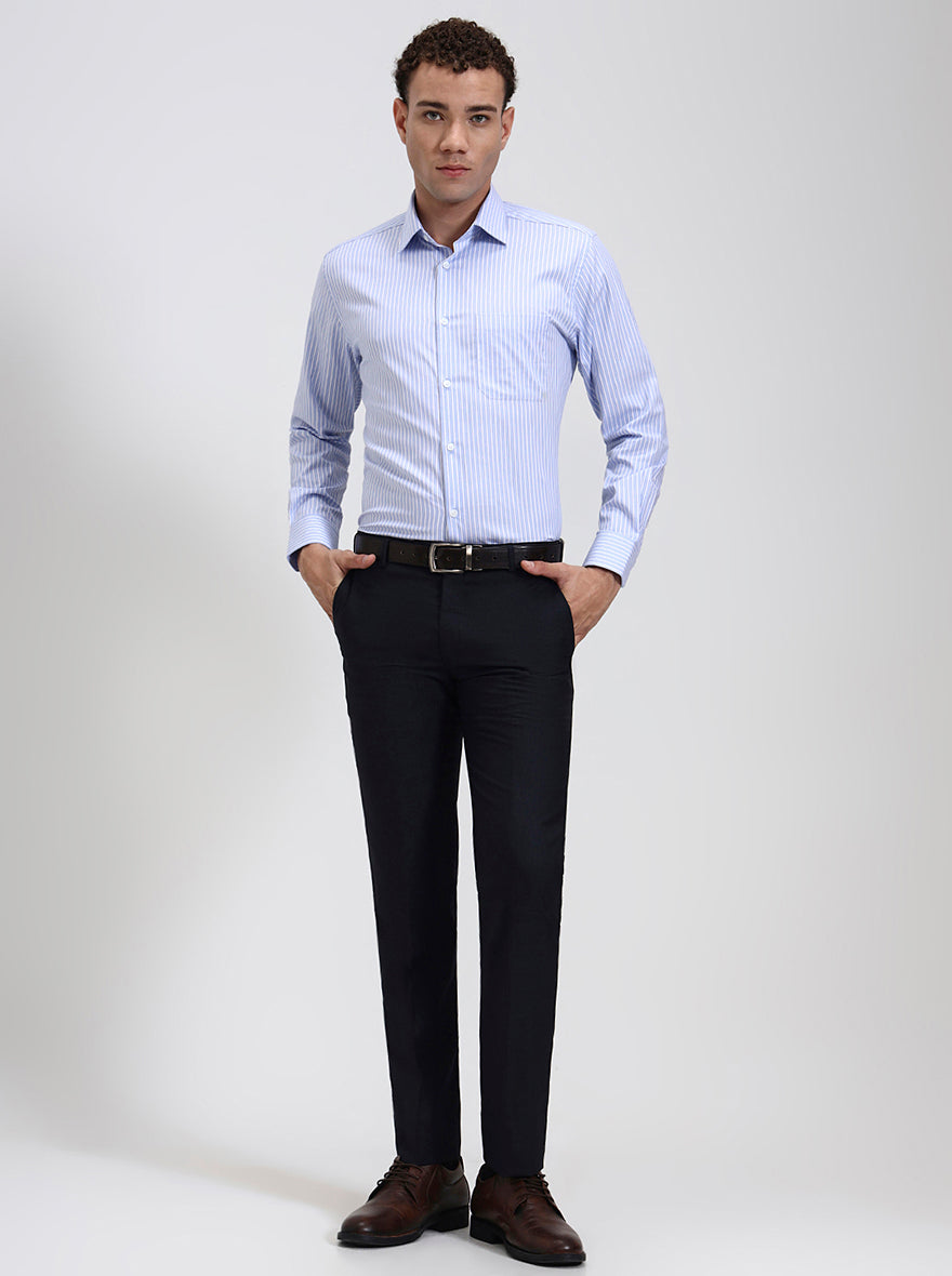 Blue & White Striped Regular Fit Formal Shirt | JadeBlue