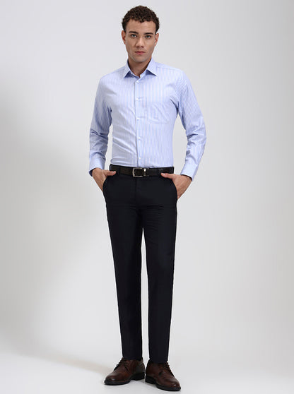 Blue & White Striped Regular Fit Formal Shirt | JadeBlue