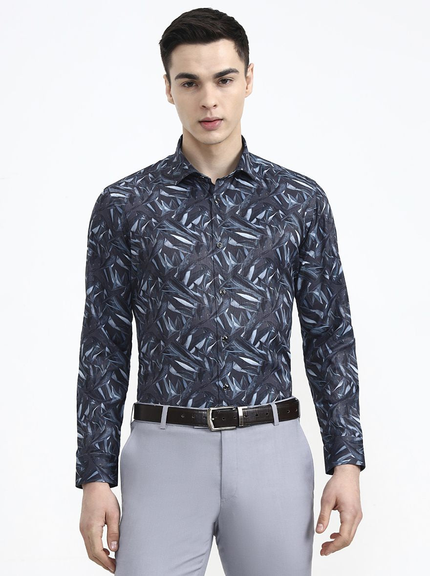 Grey Printed Slim Fit Formal Shirt | Greenfibre