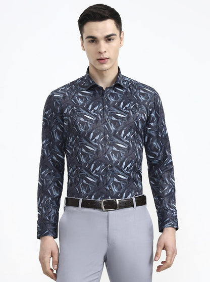 Grey Printed Slim Fit Formal Shirt | Greenfibre