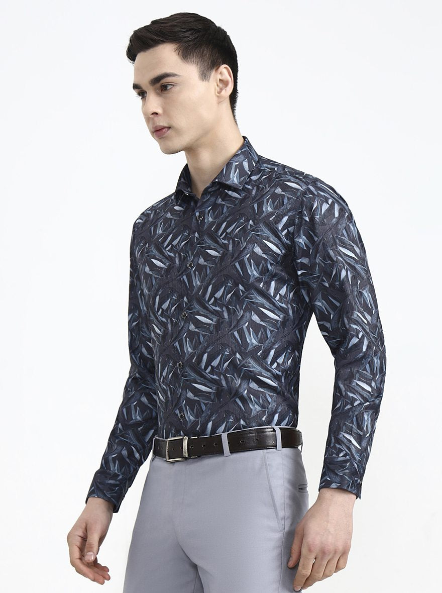 Grey Printed Slim Fit Formal Shirt | Greenfibre