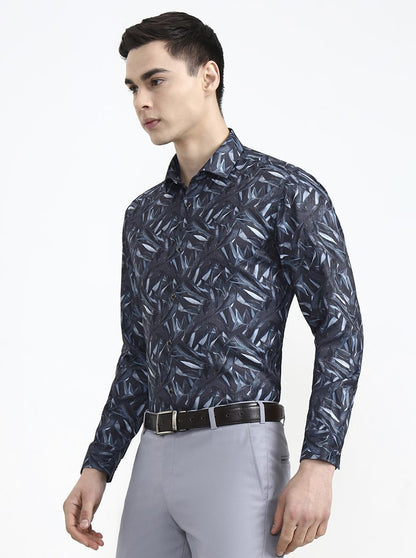 Grey Printed Slim Fit Formal Shirt | Greenfibre