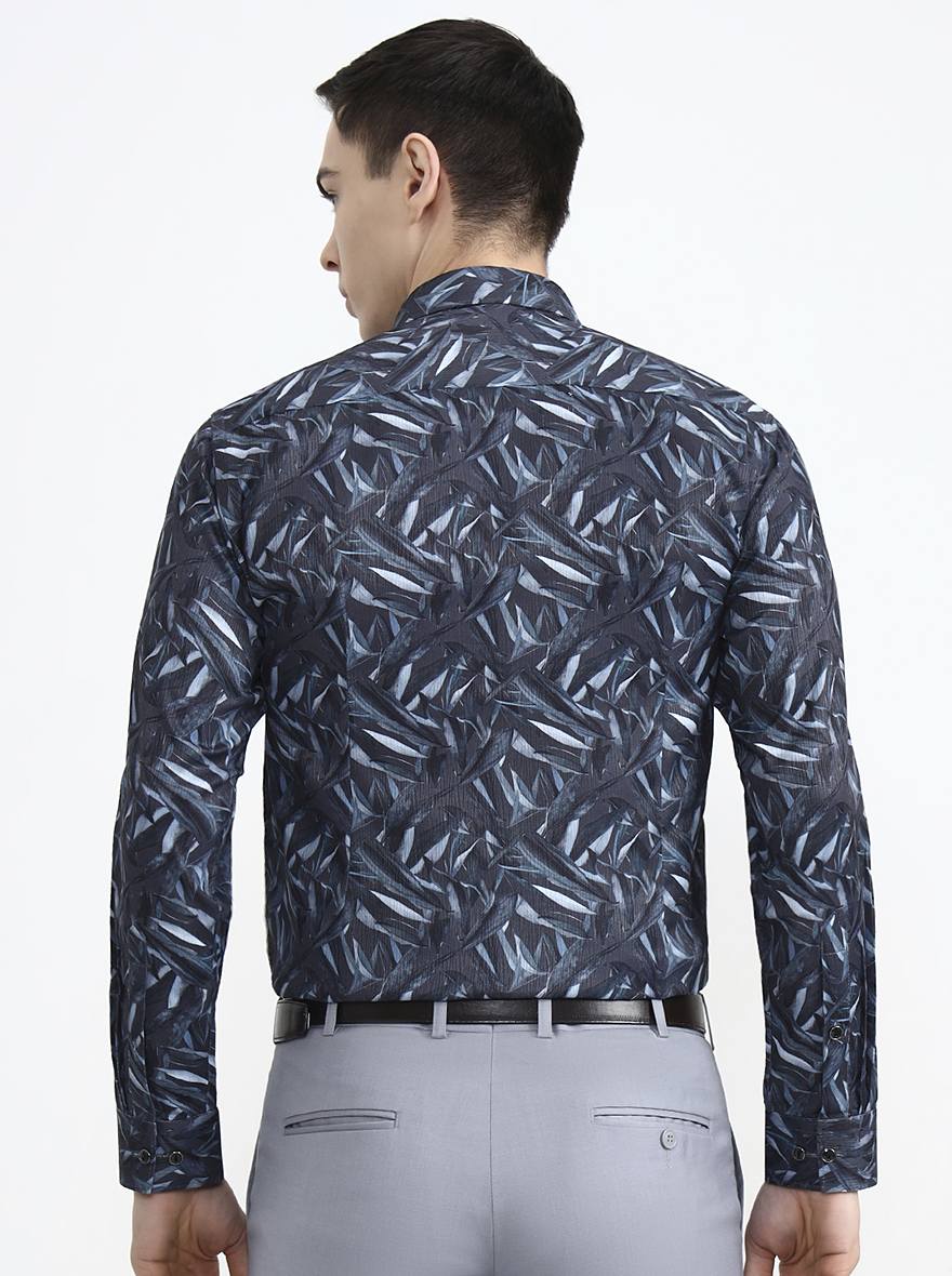Grey Printed Slim Fit Formal Shirt | Greenfibre