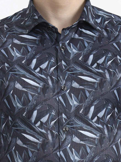 Grey Printed Slim Fit Formal Shirt | Greenfibre