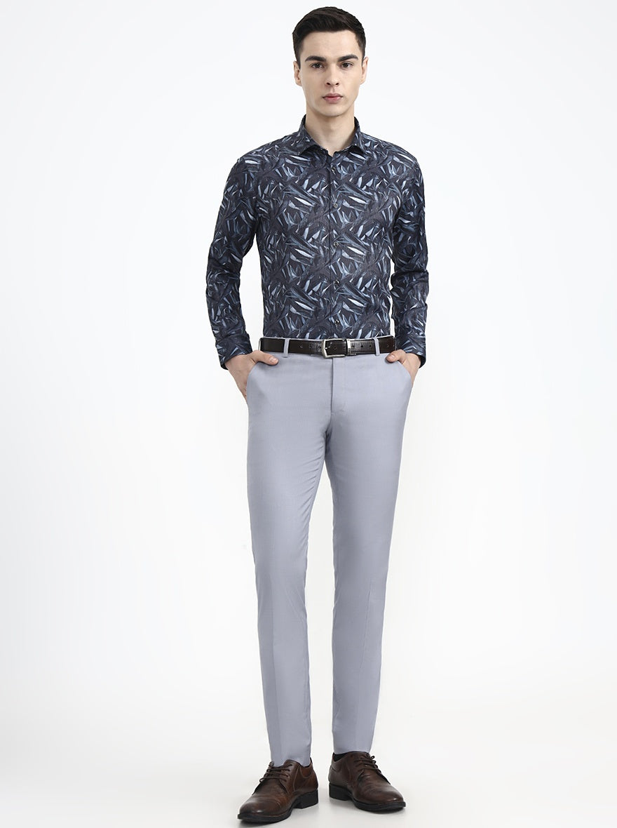 Grey Printed Slim Fit Formal Shirt | Greenfibre