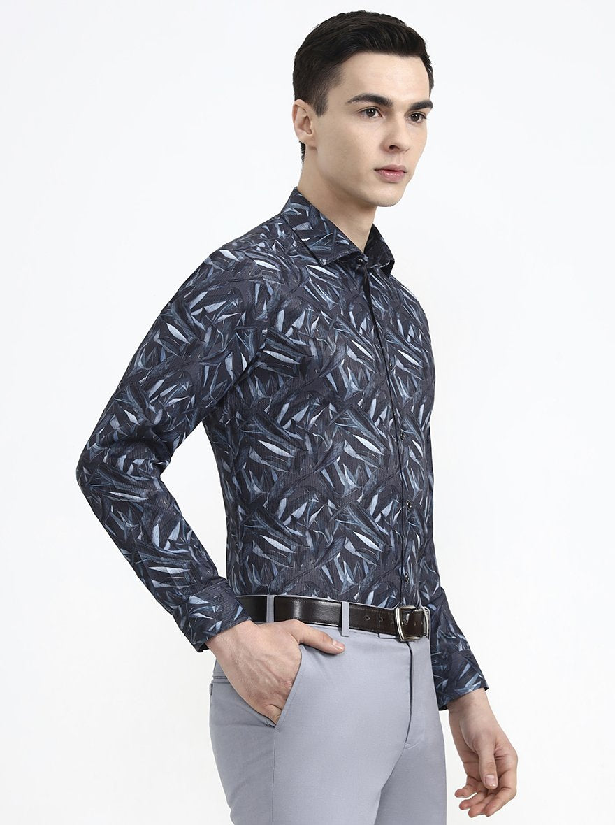 Grey Printed Slim Fit Formal Shirt | Greenfibre